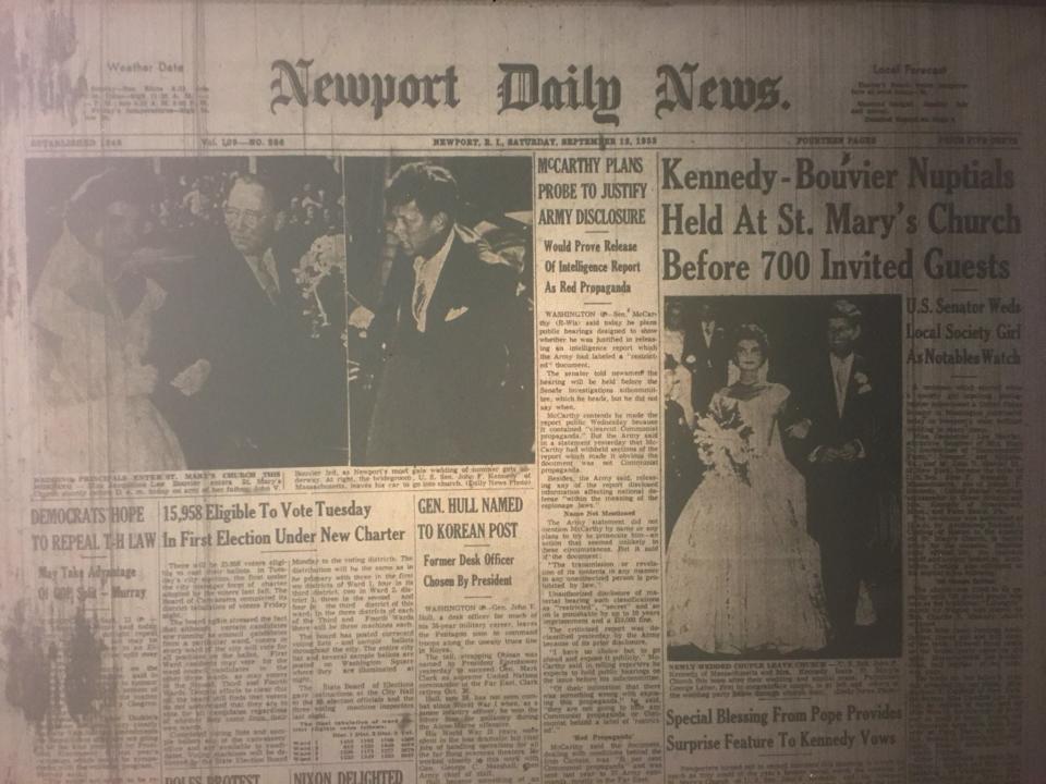 The front page of The Newport Daily News on Sept. 12, 1953, with coverage of the Kennedy wedding.