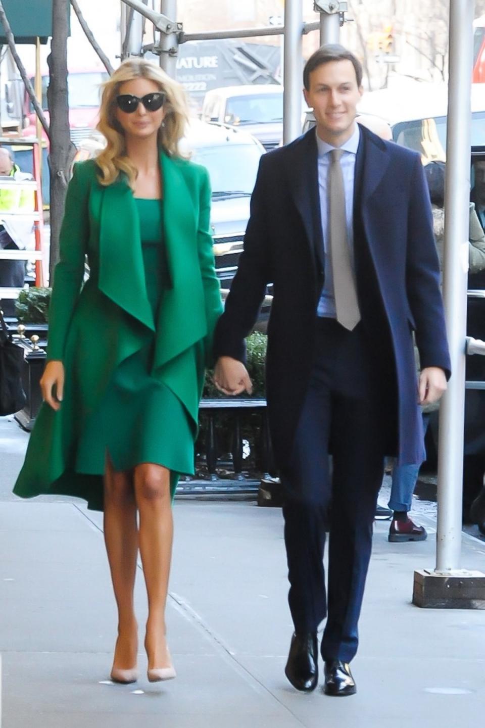 Ivanka Trump, wearing Oscar de la Renta, and Jared Kushner heading to Inauguration Day events