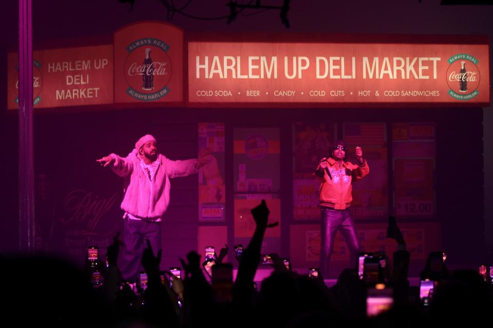 Drake and 21 Savage perform on stage at The Apollo Theater on Jan. 21, 2023, in New York City.
