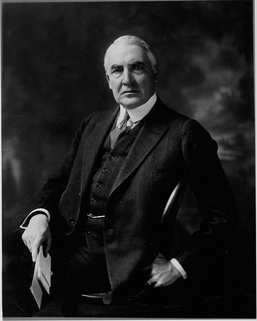 A black and white photo of President Warren G. Harding