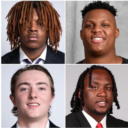 D'Arco Perkins-McAllister, top left, Tymon Mitchell, top right, Colton Dobson, bottom left, and Zion Logue, bottom right, are former local high school players who will be in the national championship Monday when Georgia plays TCU.
