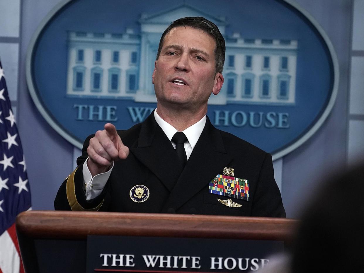 Physician to US President Donald Trump Dr Ronny Jackson speaks during the daily White House press briefing: Getty Images