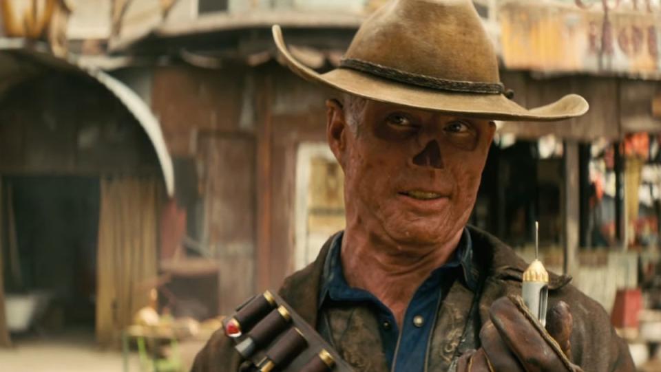 Waton Goggins red-scarred no-nosed cowboy hat wearing Ghoul from Fallout, Fallout Shelter reveals the Ghouls and other main Fallout series characters SPECIAL stats.