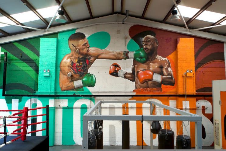 A mural on the wall of Conor McGregor’s gym in Ireland was a gift from his coach, John Kavanagh. (Courtesy photo)