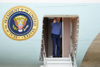 President Joe Biden waves as he boards Air Force One upon departure, Thursday, Jan. 25, 2024, at Andrews Air Force Base, Md. Biden is headed to Wisconsin.(AP Photo/Jess Rapfogel)
