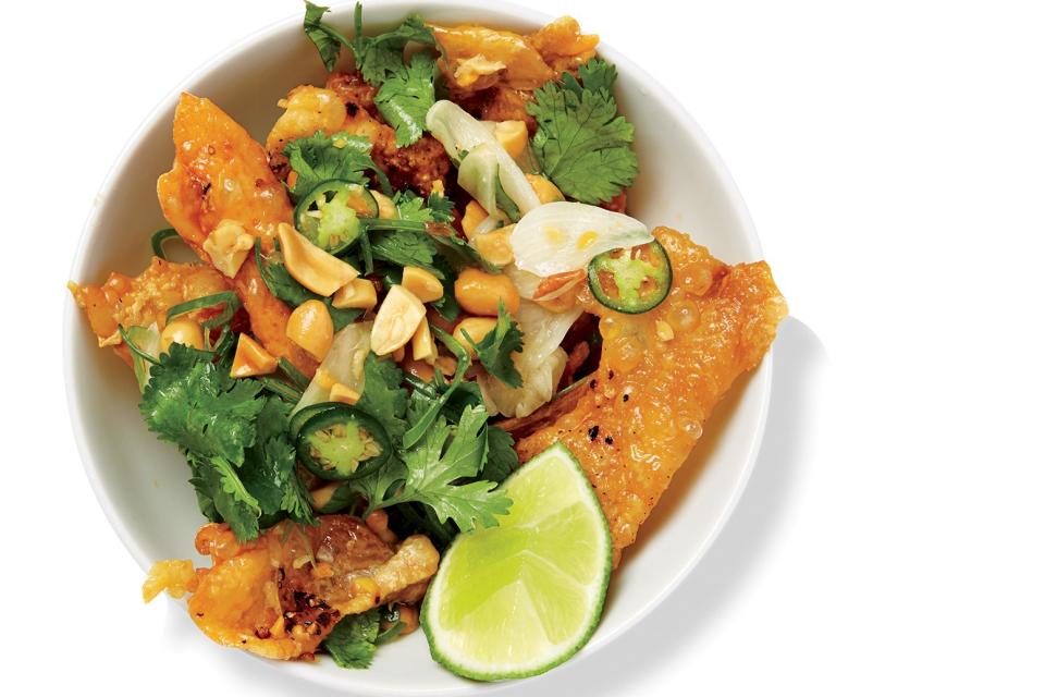Chicken Skin With Peanuts, Chiles, and Lime