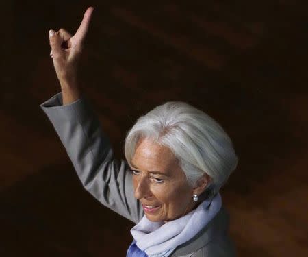 International Monetary Fund (IMF) Director Christine Lagarde delivers her speech on the global economy ahead of the fall meetings of the IMF and World Bank at Georgetown University in Washington October 2, 2014. REUTERS/Gary Cameron