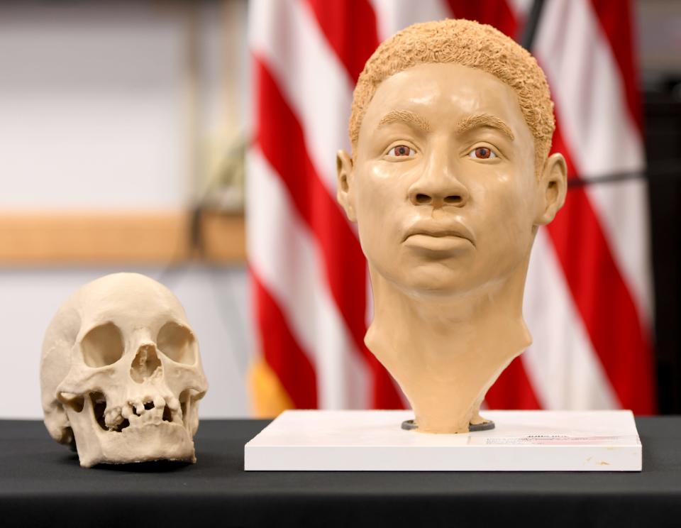 This is a forensic facial reconstruction of an unidentified man whose remains were found in Canton Township in 2001. It was unveiled during a press conference Thursday at the Stark County Sheriff's Office, a move investigators hope will bring fresh leads.