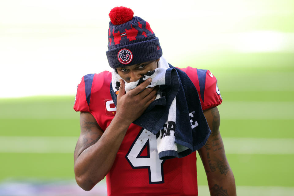 There are now 19 civil suits filed against Texans quarterback Deshaun Watson, the latest of which alleges he elted Instagram messages and reached out to masseuses for settlements. (Photo by Carmen Mandato/Getty Images)