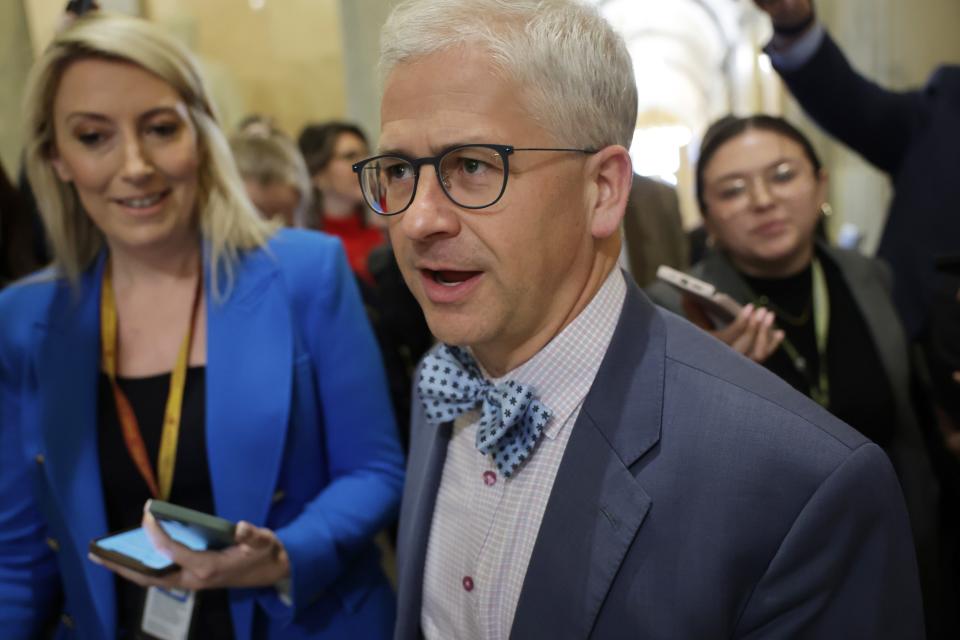 WASHINGTON, DC - MAY 25: U.S. Rep. Patrick McHenry (R-NC) speaks to members of the press in a hallway of the U.S. Capitol on May 25, 2023 in Washington, DC. The Republicans and the Biden Administration continue negotiations as the debt ceiling deadline approaches. (Photo by Alex Wong/Getty Images) ORG XMIT: 775982102 ORIG FILE ID: 1493237942