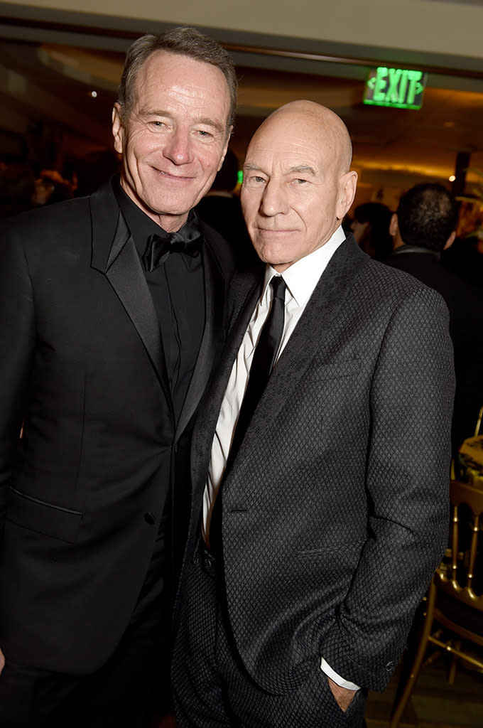 This is how Bryan Cranston and Sir Patrick Stewart smile. (Photo: FilmMagic)