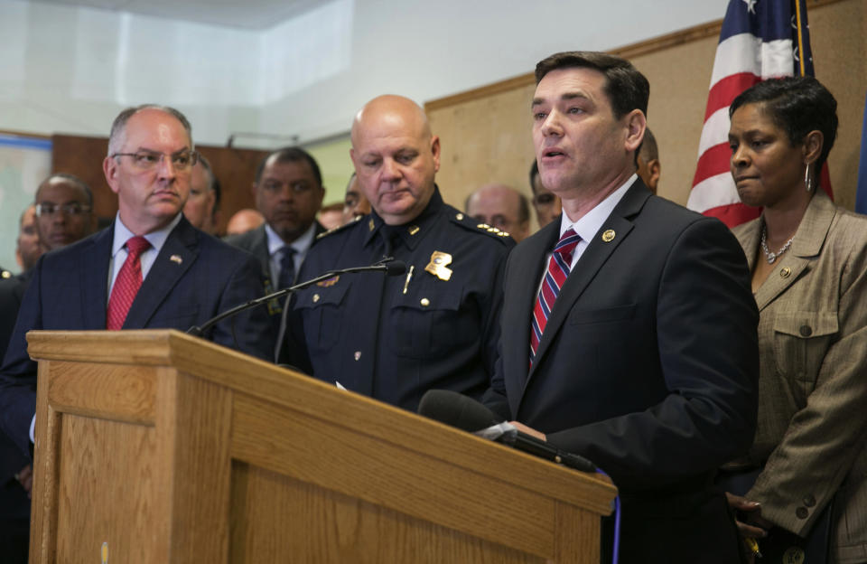 Eric J. Rommal, FBI New Orleans Field Office special agent in charge, speaks at a press conference on the arrest of a suspect Holden Matthews for the arson of three churches in Opelousas, La., Thursday, April 11, 2019. (AP Photo/Lee Celano)