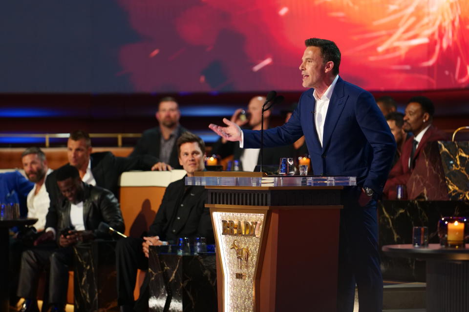 Affleck was able to roast Tom Brady, attending sans Lopez, on May 5. (Kevin Kwan/Netflix)