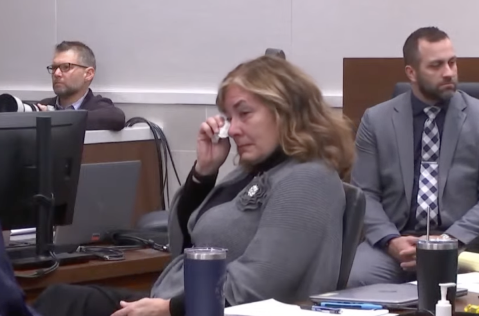 A prosecutor wipes her tears while listening to victims’ impact statements ahead of Brooks’ sentencing (Screengrab/Court TV)