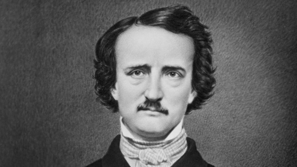 a portrait photo showing edgar allan poe looking straight ahead