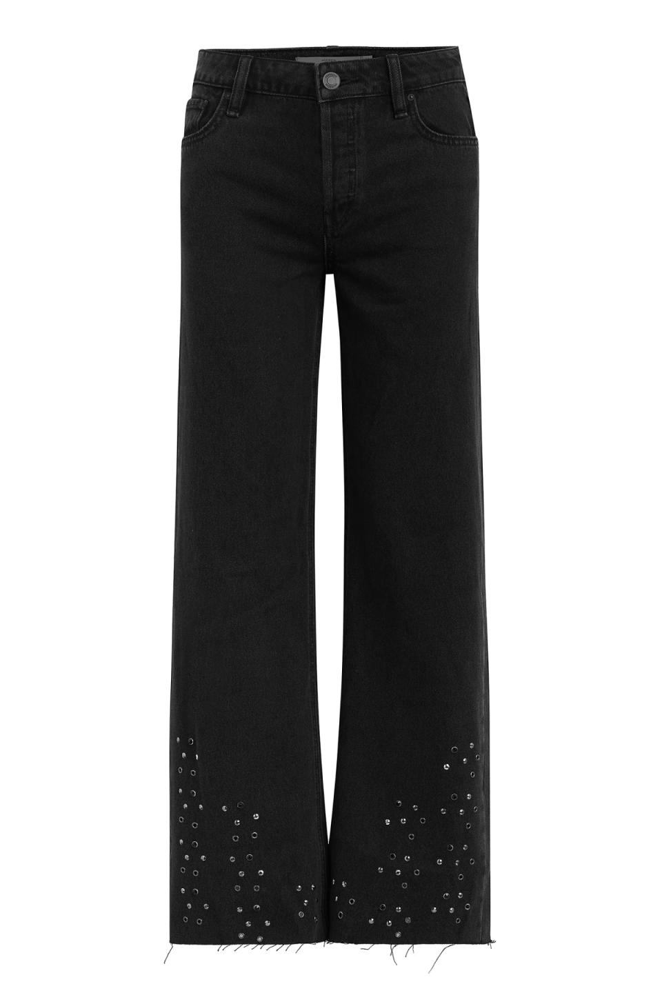 Rosie High-Rise Wide Leg Grommeted Fray Ankle Jeans