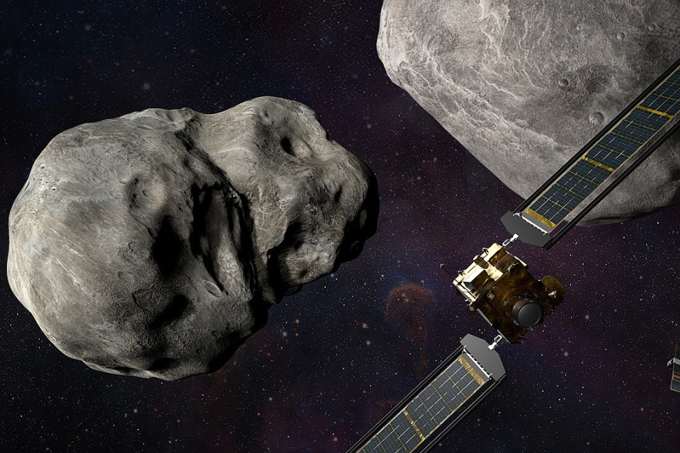 太空船「飛鏢」撞擊小行星前的模擬情景( 照片取材自NASA官網 )