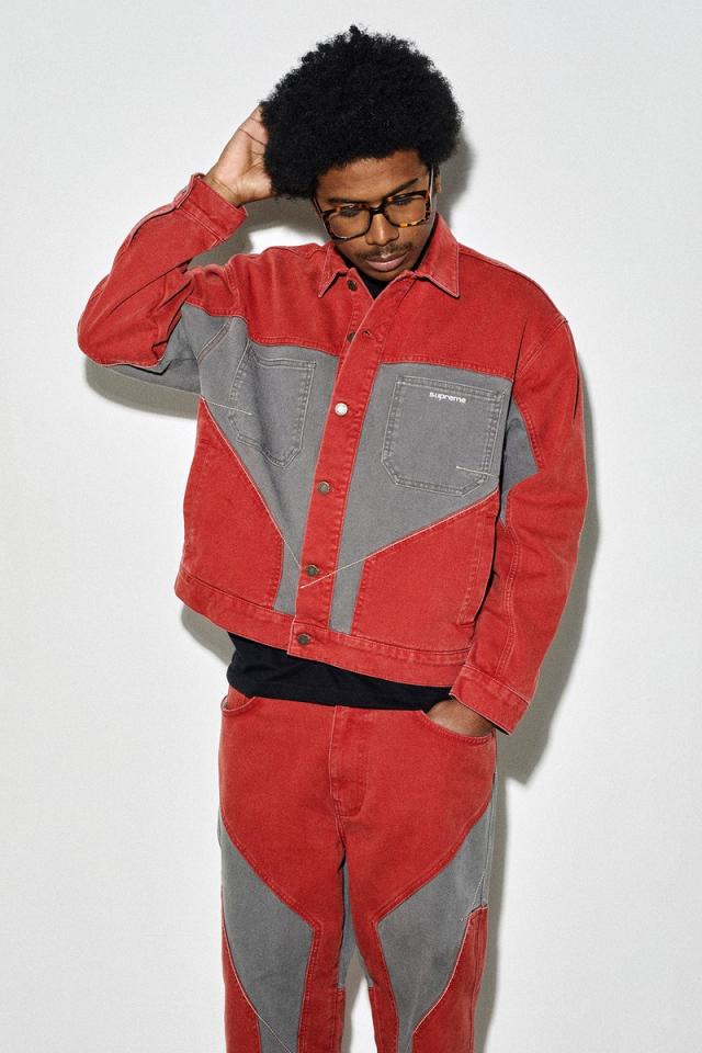 Supreme corduroy denim jacket red hood 