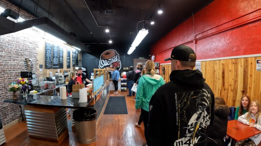 A line of customers formed on Friday morning, with people eager to get their morning started with an authentic New York bagel.