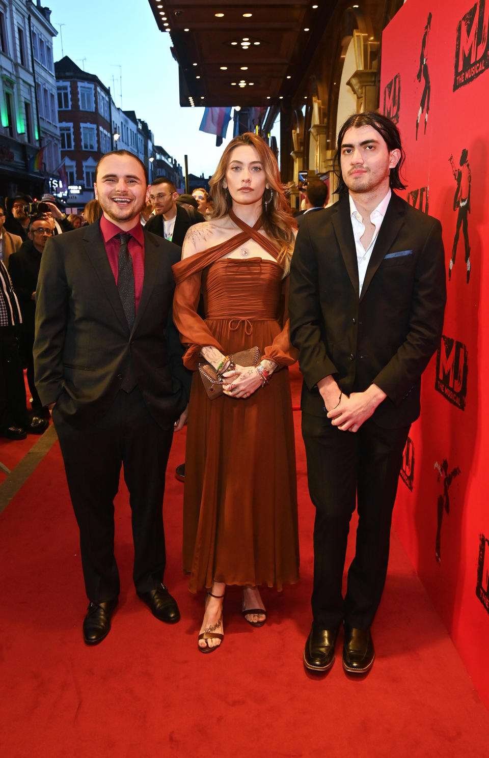 LONDON, ENGLAND - MARCH 27: (L to R) Prince Jackson, Paris Jackson and Bigi Jackson aka Blanket Jackson attend the press night performance of "MJ: The Musical" at the Prince Edward Theatre on March 27, 2024 in London, England. (Photo by Alan Chapman/Dave Benett/Getty Images)