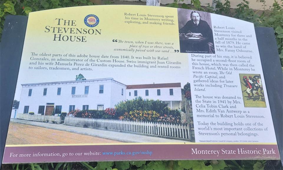 Plaque explaining the significance of Robert Louis Stevenson's Monterey home.