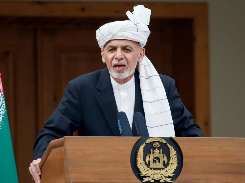 FILE PHOTO: Afghanistan's President Ashraf Ghani speaks during his inauguration as president, in Kabul