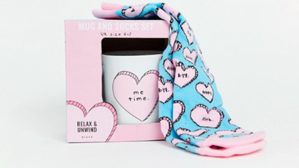 Fizz me time mug and socks set. $22.00 