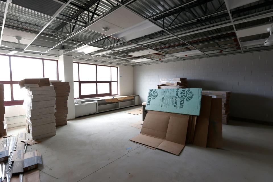 One of the new student classrooms under construction inside of Highview Elementary in the Crestwood School District in Dearborn Heights on Friday, March 17, 2023. The school district is in the middle of spending more than $6 million in COVID-19 relief funds to build new classrooms.