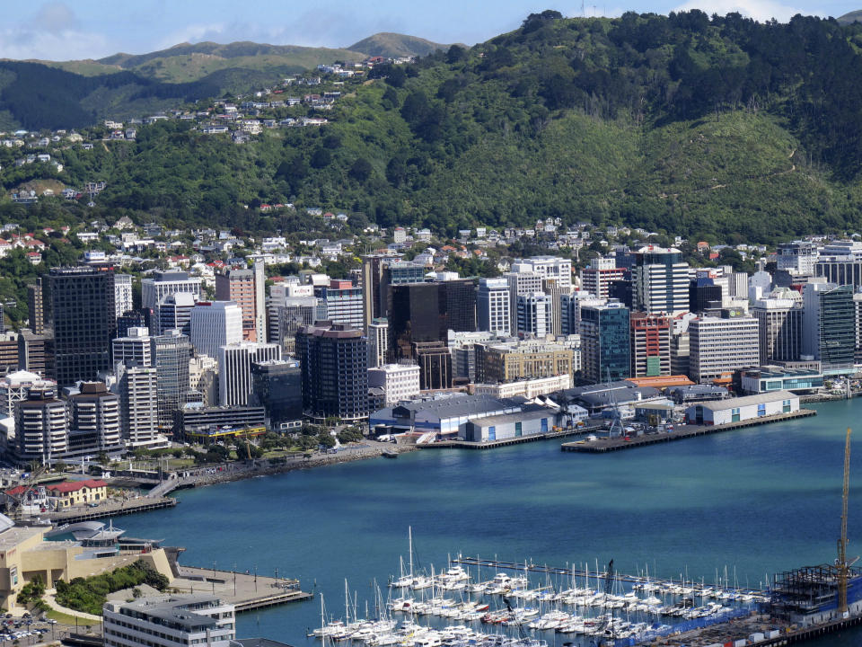 In this Oct. 26, 2012 photo, the waterfront and city are seen from the vantage point on top of Mount Victoria, Wellington, New Zealand. Whether you're a fan making a pilgrimage to the city where the “The Lord of the Rings” films were made, or you have no interest whatsoever in dwarfs and goblins, there's plenty to do in Wellington. For free. (AP Photo/Nick Perry)