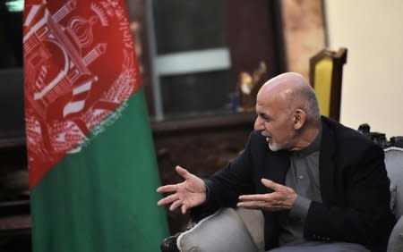 Afghan President Ashraf Ghani speaks during a meeting with US Vice President Mike Pence (not pictured) at the Presidential Palace in Kabul, Afghanistan on December 21, 2017.  REUTERS/Mandel Ngan/Pool