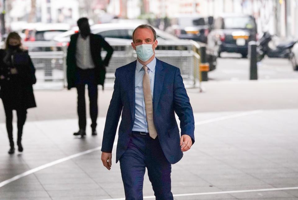 Dominic Raab arriving at BBC Broadcasting House (Ian West/PA) (PA Wire)