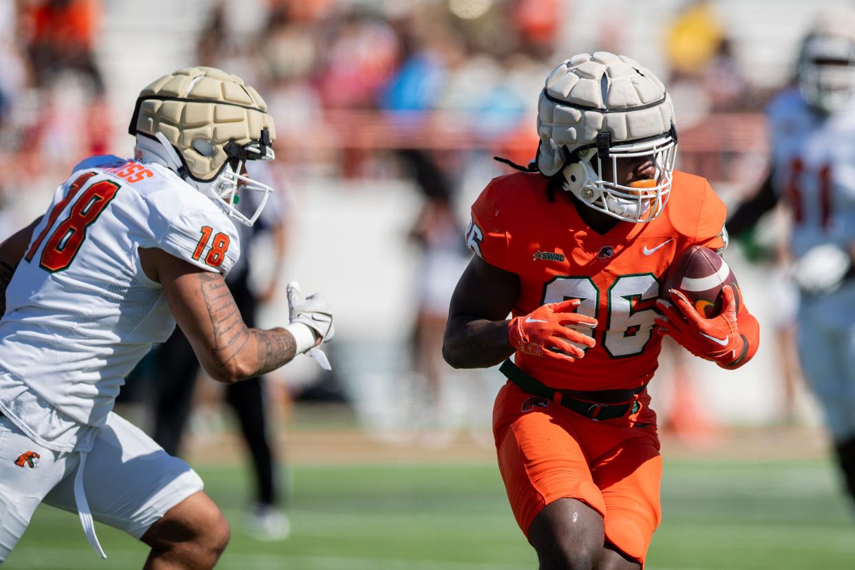 The Florida A&M Rattlers show their fans what they’ve been working on in the off-season during the FAMU Spring Game at Bragg Memorial Stadium on Saturday, April 13, 2024.