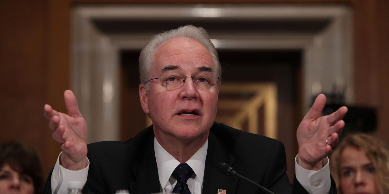 Former Health and Human Services Secretary Tom Price testifies during his confirmation hearing on January 18, 2017.