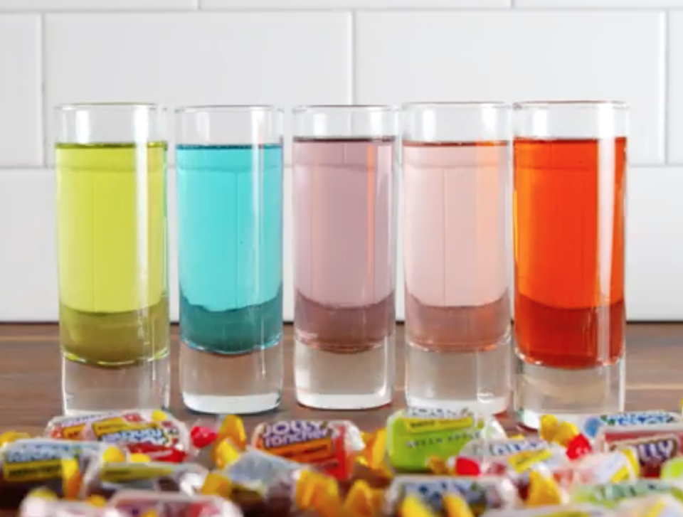 <p>If you bought one too many bags of Jolly Ranchers, just refrigerate a couple of them with vodka to make these shots.</p><p><em>Get the recipe from <a href="https://www.delish.com/cooking/recipe-ideas/recipes/a52051/jolly-ranchers-shots-recipe/" rel="nofollow noopener" target="_blank" data-ylk="slk:Delish;elm:context_link;itc:0;sec:content-canvas" class="link ">Delish</a>.</em></p>