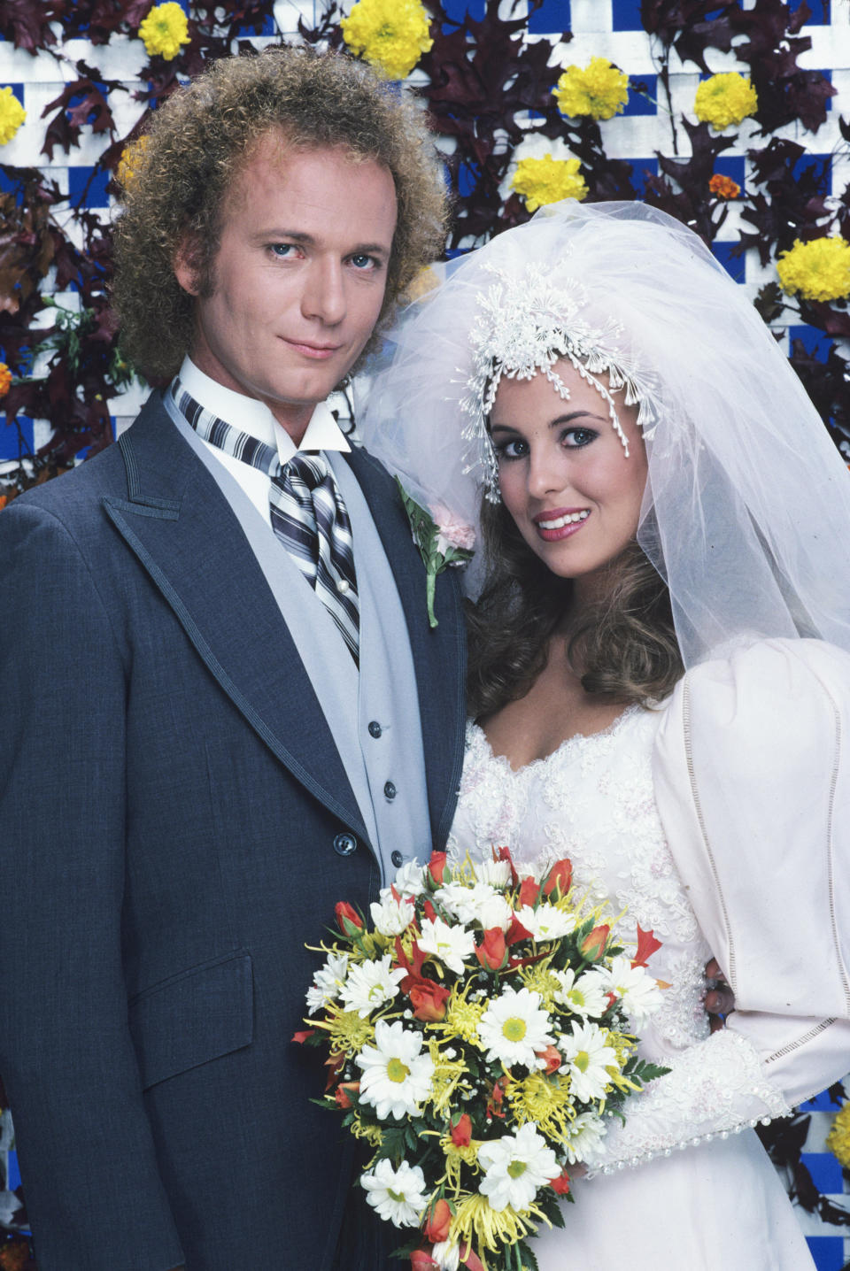 This image released by ABC shows Anthony Geary, left, and Genie Francis from the Luke and Laura's wedding episode that aired on Nov. 16, 1981. (Bob D'Amico/ABC Photo Archives via AP)