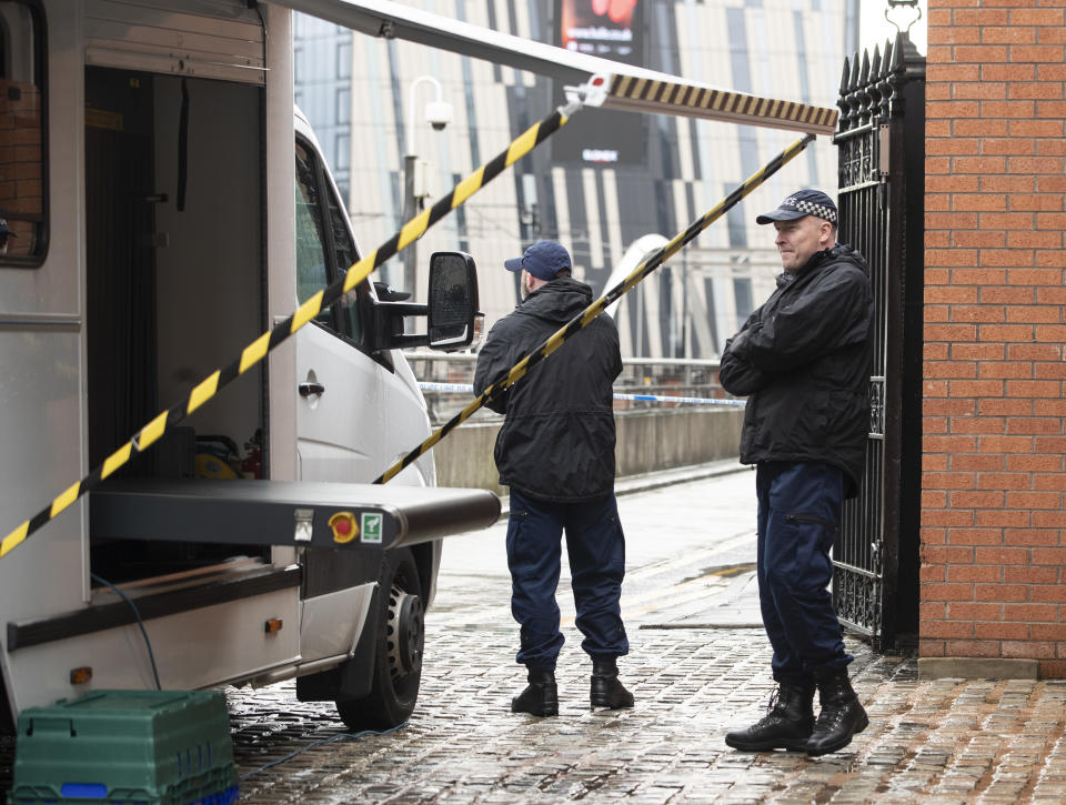 Police at preparations ahead of the Conservative Party Conference in Manchester, as the Tories have insisted it will go ahead despite the Commons voting against the Government's request for a three-day recess to coincide with the event.