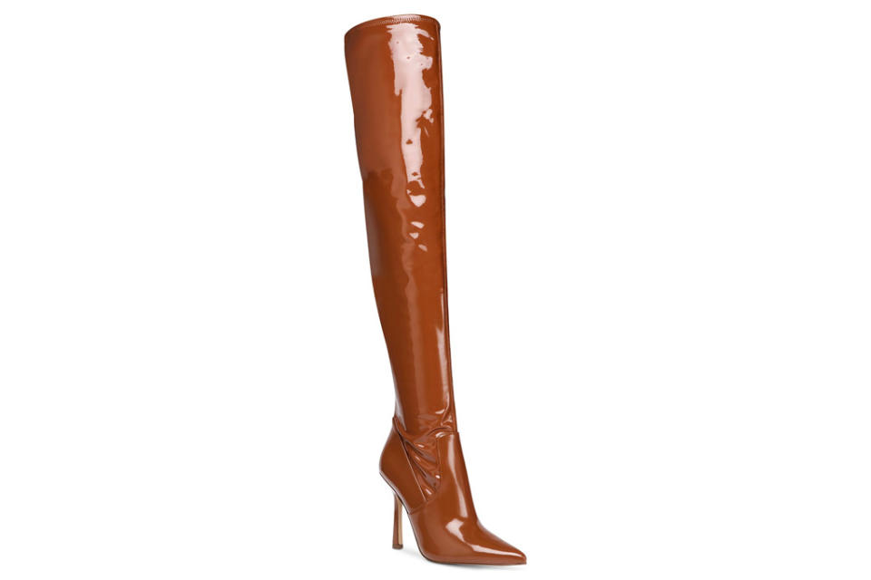 shoes, heels, boots, thigh high, over the knee, brown, steve madden