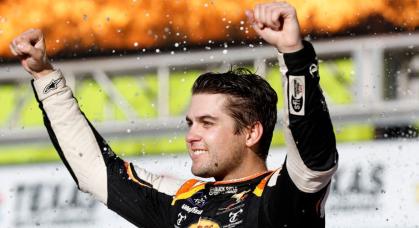 Noah Gragson celebrates his Texas win