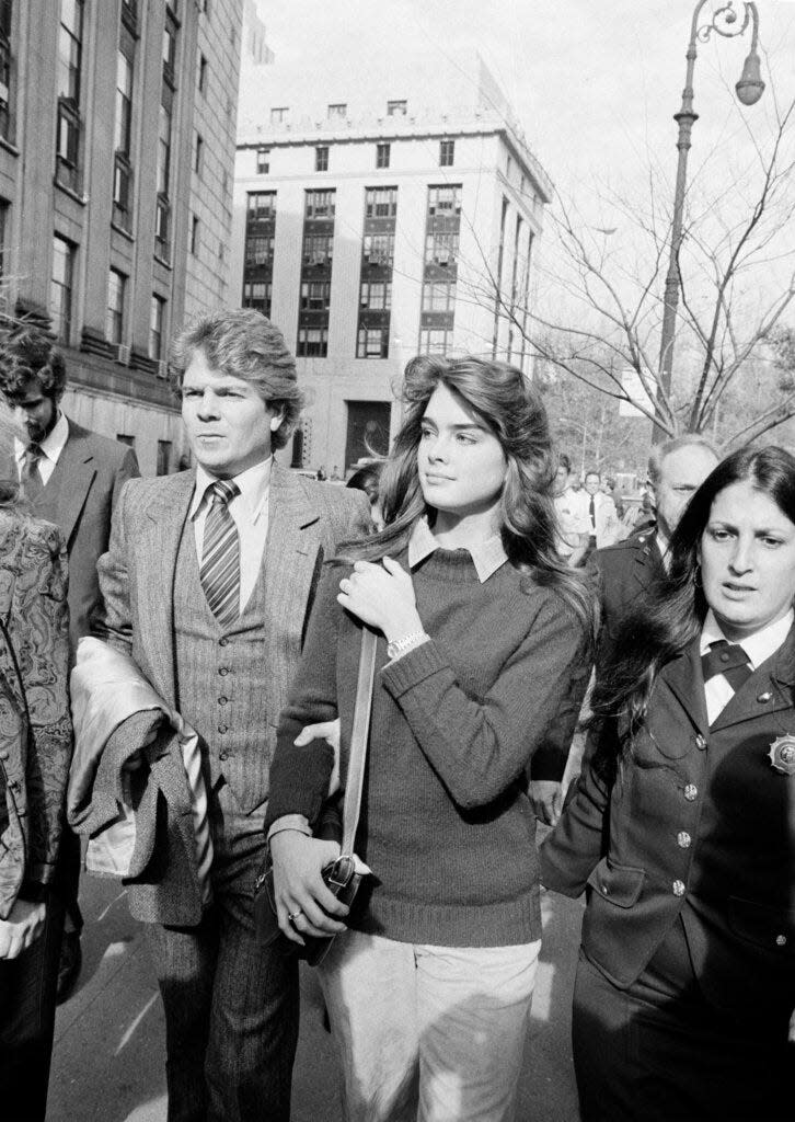 Brooke Shields leaving Manhattan Supreme Court in New York after testifying that nude photos of her taken when she was 10 should not be reprinted on November 5, 1981.