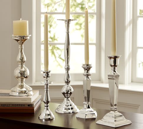 <div class="caption-credit"> Photo by: Pottery Barn</div><div class="caption-title">Candlesticks</div>I don't care if they are from Pottery Barn! We do not live in the dark ages! Who has space for candlesticks? Okay, some of you do. Fine. But they seem almost out of place these days, don't they, since we're so used to lighting candles in jars? Plus they can be used as a murder weapon! Haven't you played Clue? (Now that would be a good gift!)