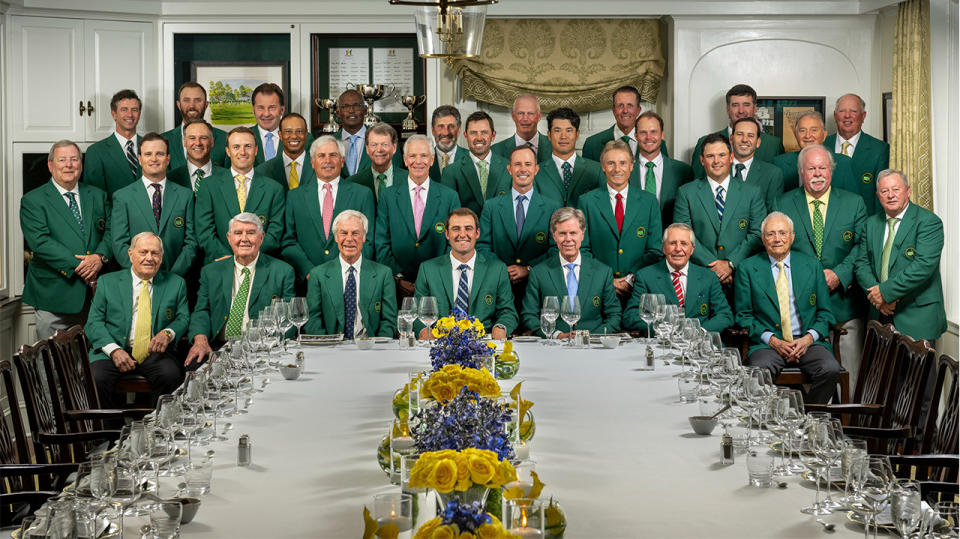 Phil Mickelson and other winners at the Champions Dinner at the Masters 2023.