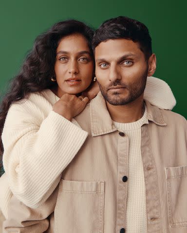 <p>GAP</p> Jay Shetty and Radhi Devlukia-Shetty pose for Gap Holiday 2023 campaign.