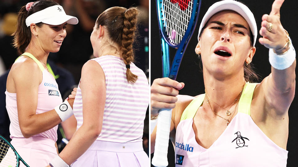 Ajla Tomljanovic and Jelena Ostapenko at the Australian Open.