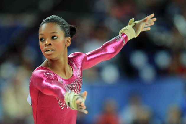 Douglas performs the floor exercise in the Artistic Gymnastics Women's Individual All-Around final at the 2012 Olympic Games in London.