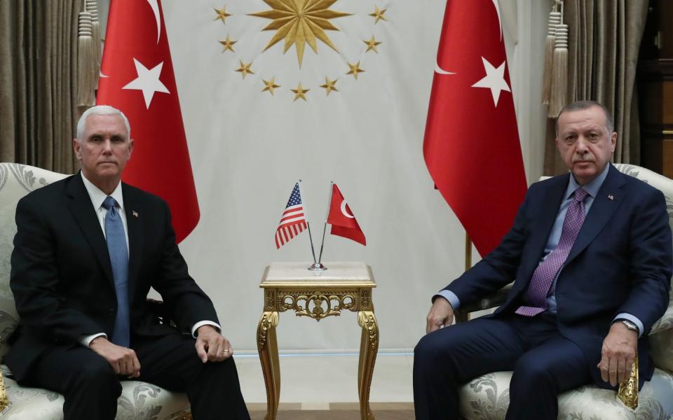 Turkish President Recep Tayyip Erdogan receives US Vice President Mike Pence at the Presidential Complex in Ankara - Anadolu