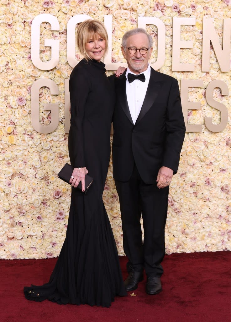 Kate Capshaw and Steven Spielberg attend the 81st Annual Golden Globe Awards at The Beverly Hilton on January 07, 2024 in Beverly Hills, California.