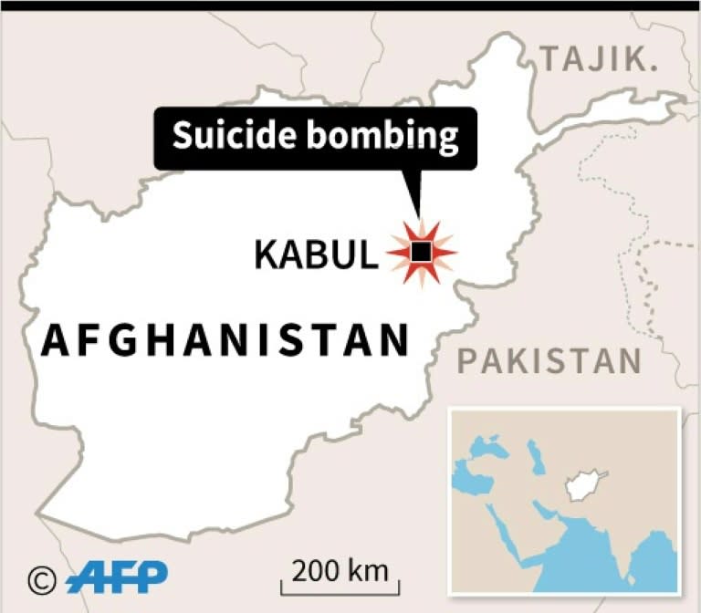 Map locating suicide bombing in Kabul where a motorcyclist exploded himself near a group commemorating the death of resistance fighter Ahmad Shah Massoud