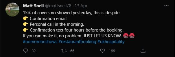 Restaurant owners have been reacting with anger to no shows. (Baraco/Twitter)