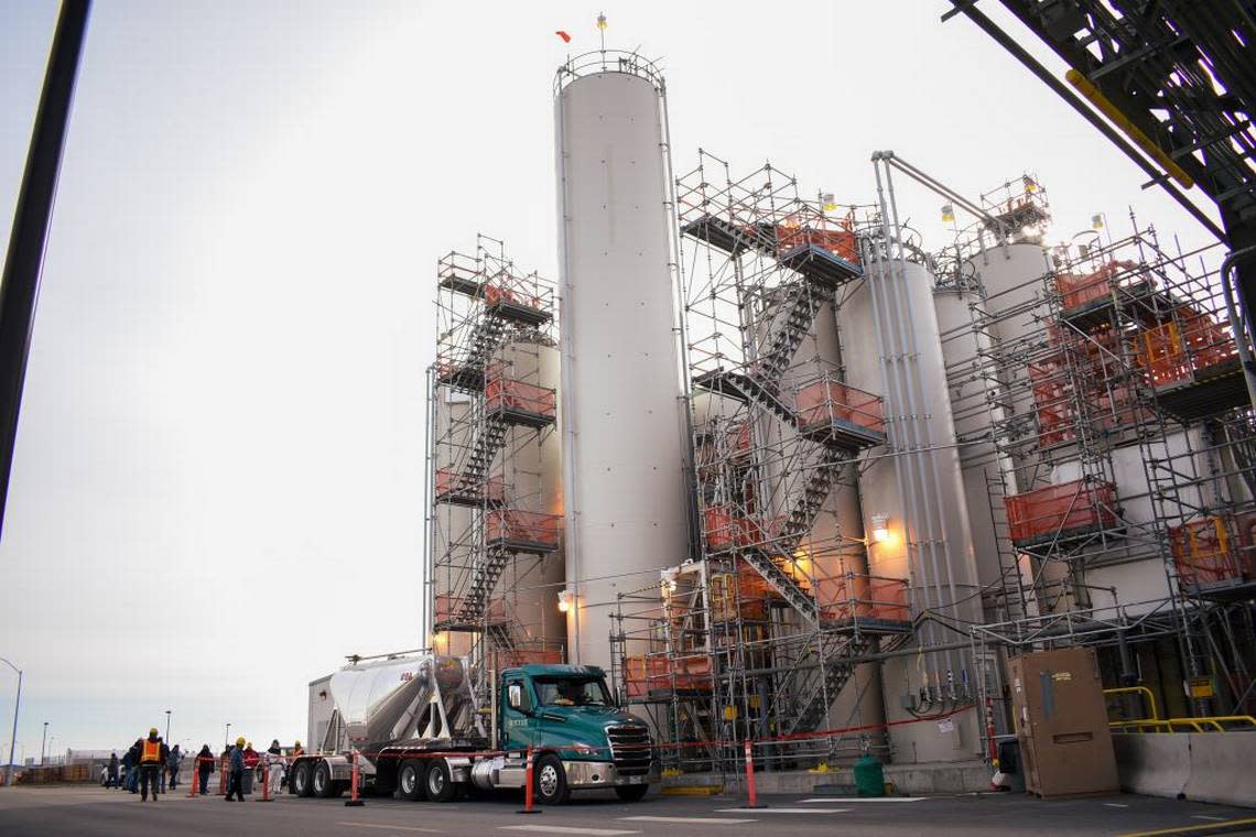 The Hanford nuclear reservation plans a job fair for up to 1,700 positions. Shown are silos for glass-forming materials at the Hanford site vitrification plant.