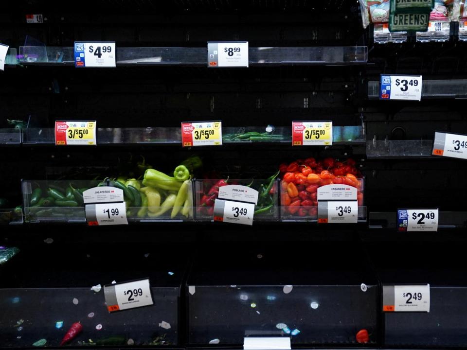 Produce shelves at a Giant Food grocery store in Washington on January 9, 2022.